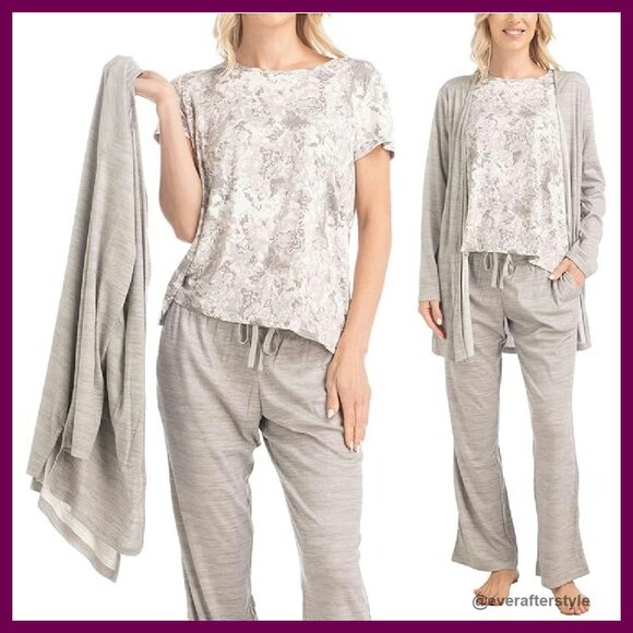 Soft 3-Piece Pajama Lounge Set Long Sleeve Cardigan Relaxed Fit Cozy